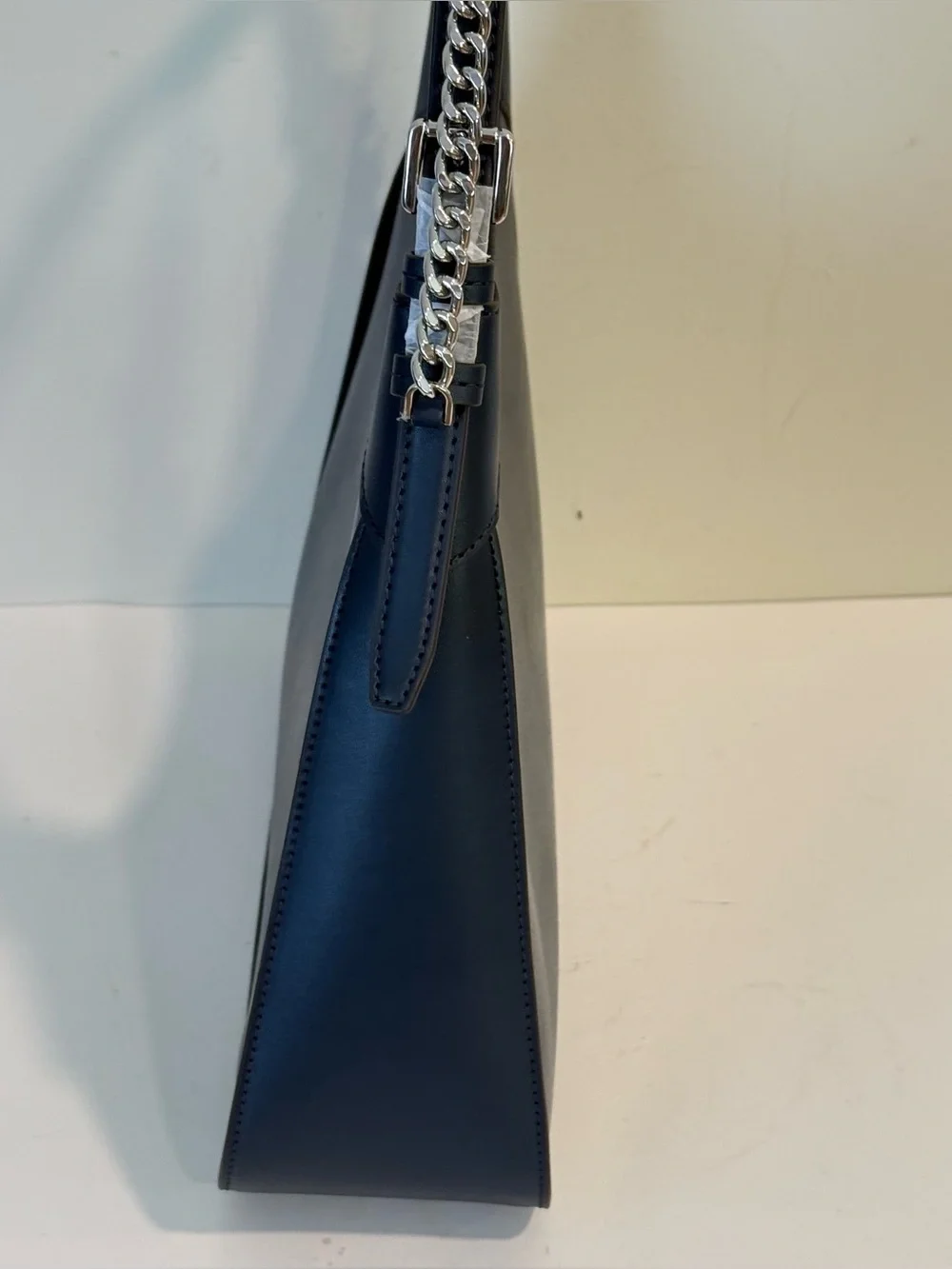 Michael Kors Wilma Navy Blue Leather Purse Silver Tone Chain Shoulder Bag